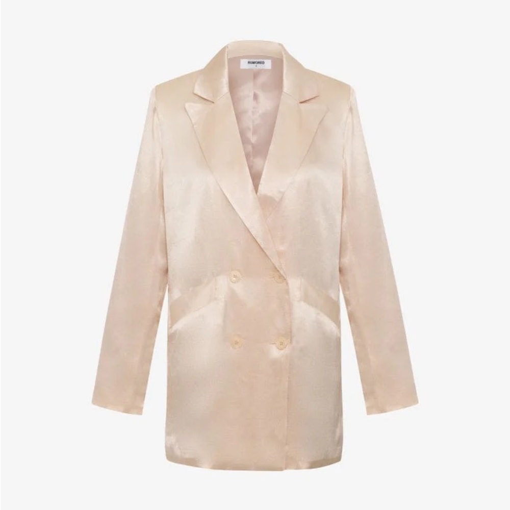 Rumored James Champagne Blazer Dress Oversized Fit Wide Notched Lapels Metallic